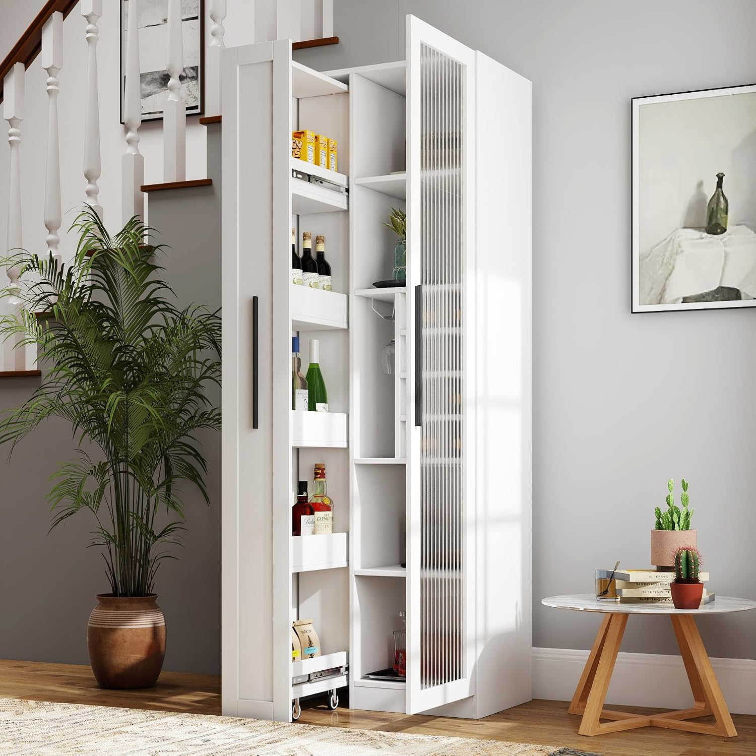 Food Storage Without Pantry - 71 Zoll weißer Küchenschrank, Farmhaus-Stauraum mit