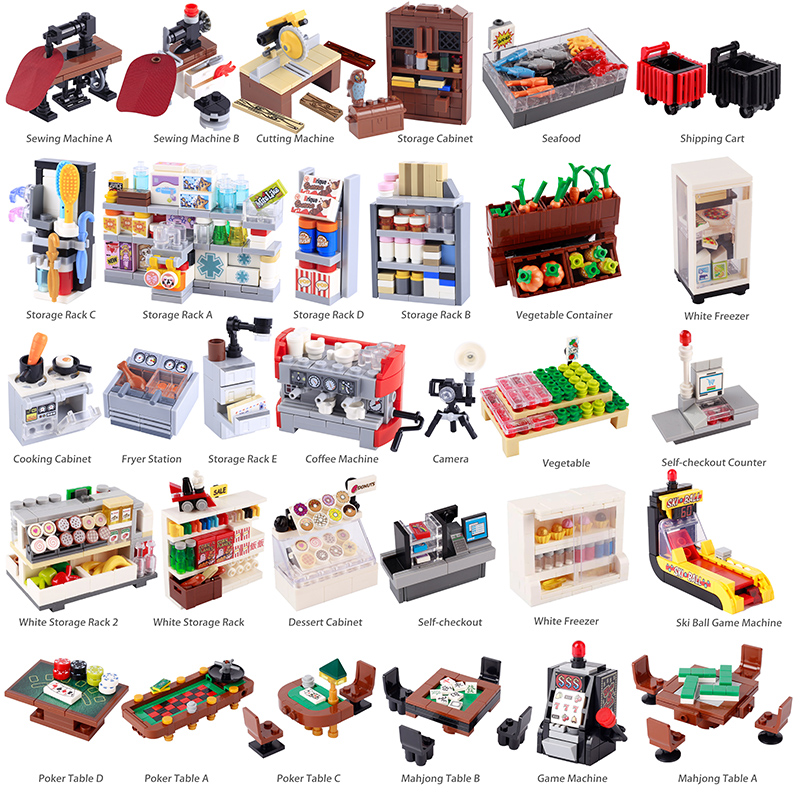 Food Storage Building - MOC City Supermarkt Bausteine Taschentisch-Spielzeug Nähmaschine
