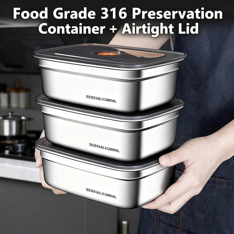 Food Storage System - Großvolumige Edelstahl-Bento-Box, auslaufsicher, mikrowellengeeignet, für Camping,