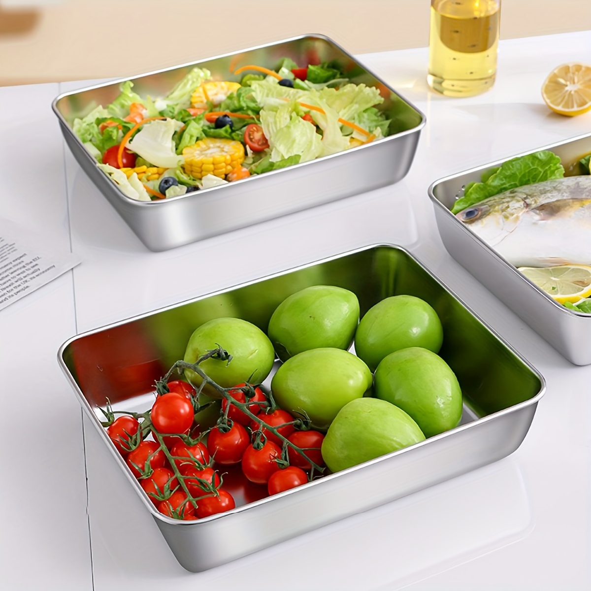 Food Storage Without Pantry - 2-teiliges Edelstahl-Lebensmittelbehälter-Set – ohne Deckel, luftdicht,