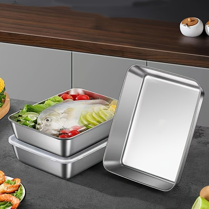 Food Storage Box Stainless Steel - 3/6 Stück Edelstahl Rechteckige Lebensmittel-Aufbewahrungsschale mit