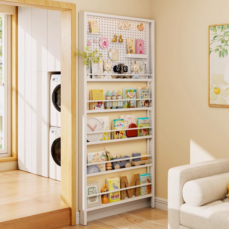 Food Storage Drawing - Schmales Türmontage-Bücherregal aus Stahl mit Lochplatte,