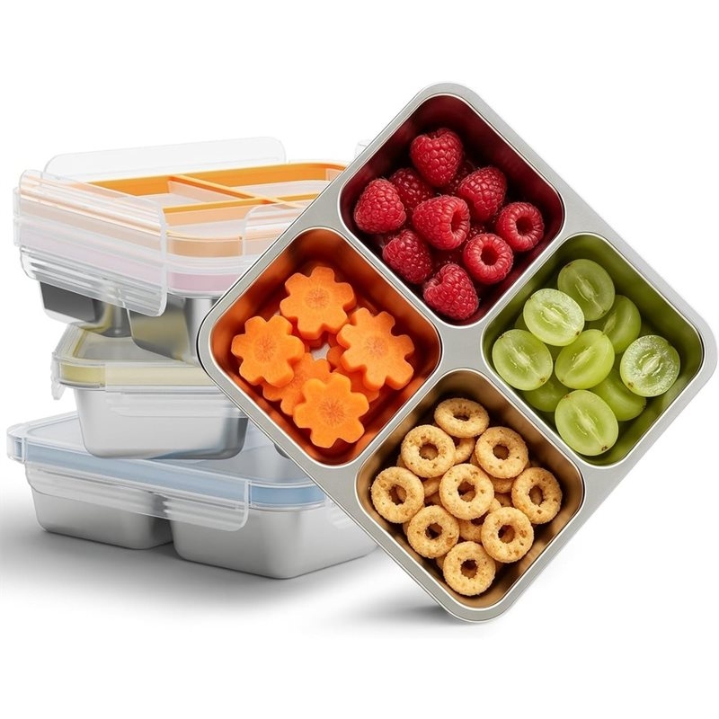 Food Storage Box Stainless Steel - GIGI 4er-Pack Edelstahl-Snackbehälter, 4-Fach Metall-Snackboxen mit