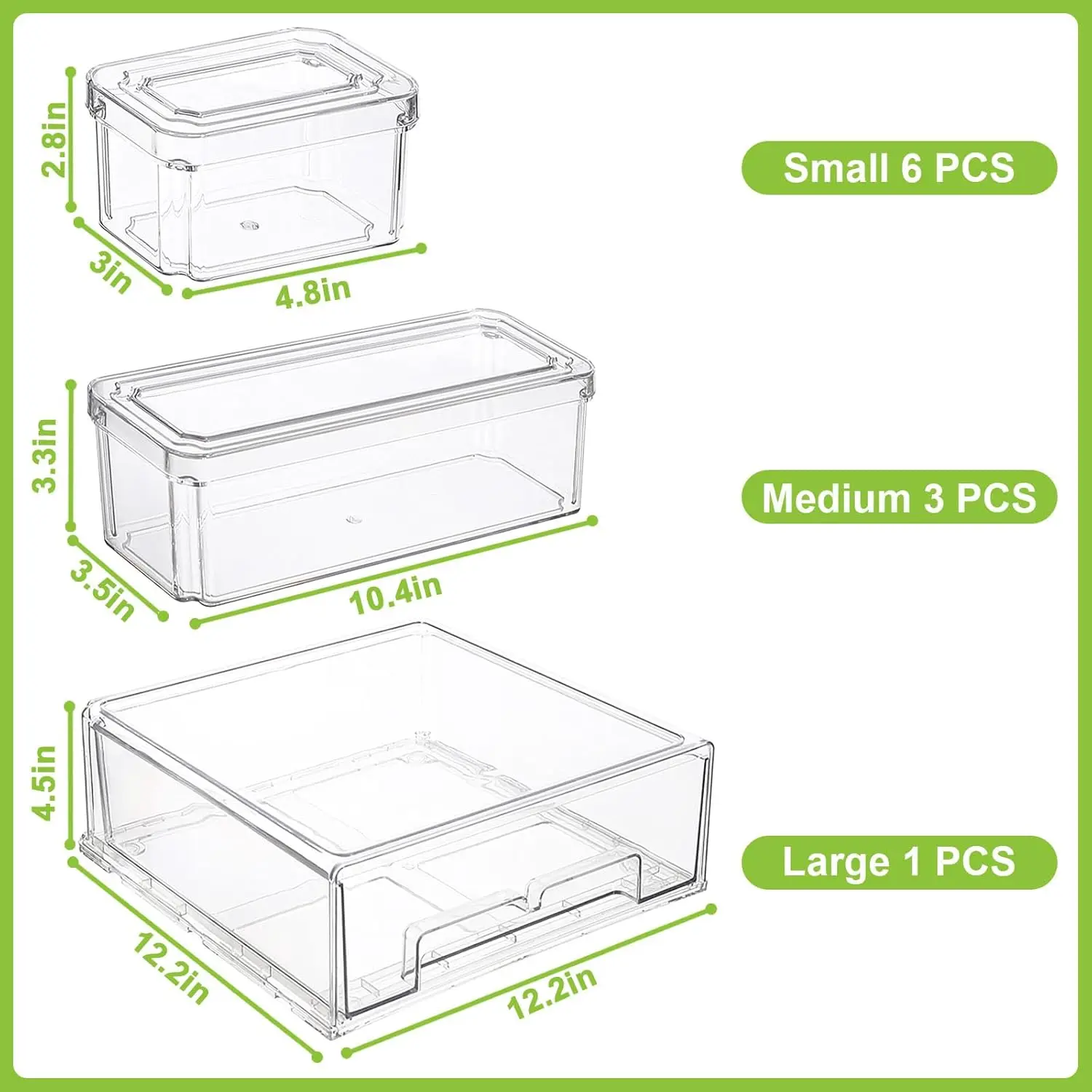 Food Storage Without Pantry - 10/14-teiliges Set Transparente Kühlschrank-Organizer-Behälter mit Deckeln,