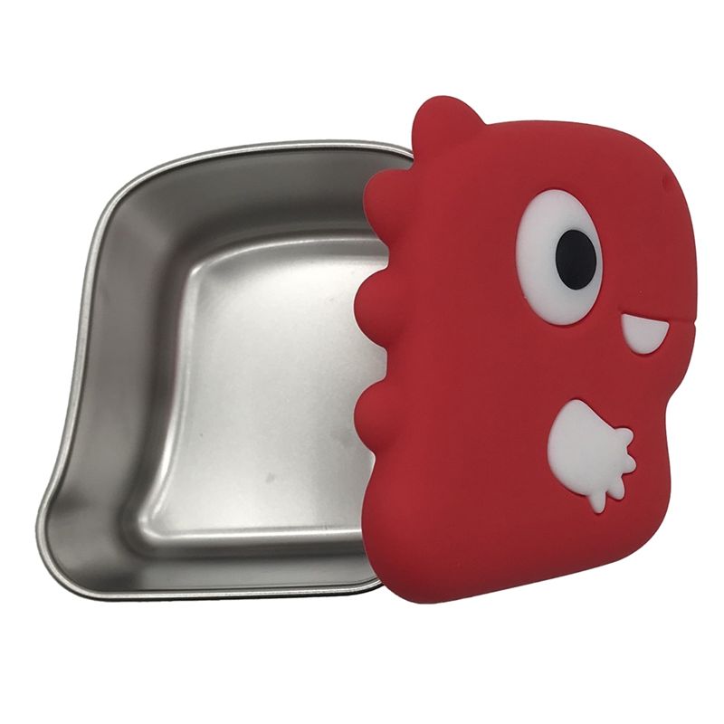 Food Storage Box Stainless Steel - AA94-304 Edelstahl-Dinosaurier-Snackbox mit Silikondeckel, Dip-Behälter, Lebensmittelaufbewahrung,