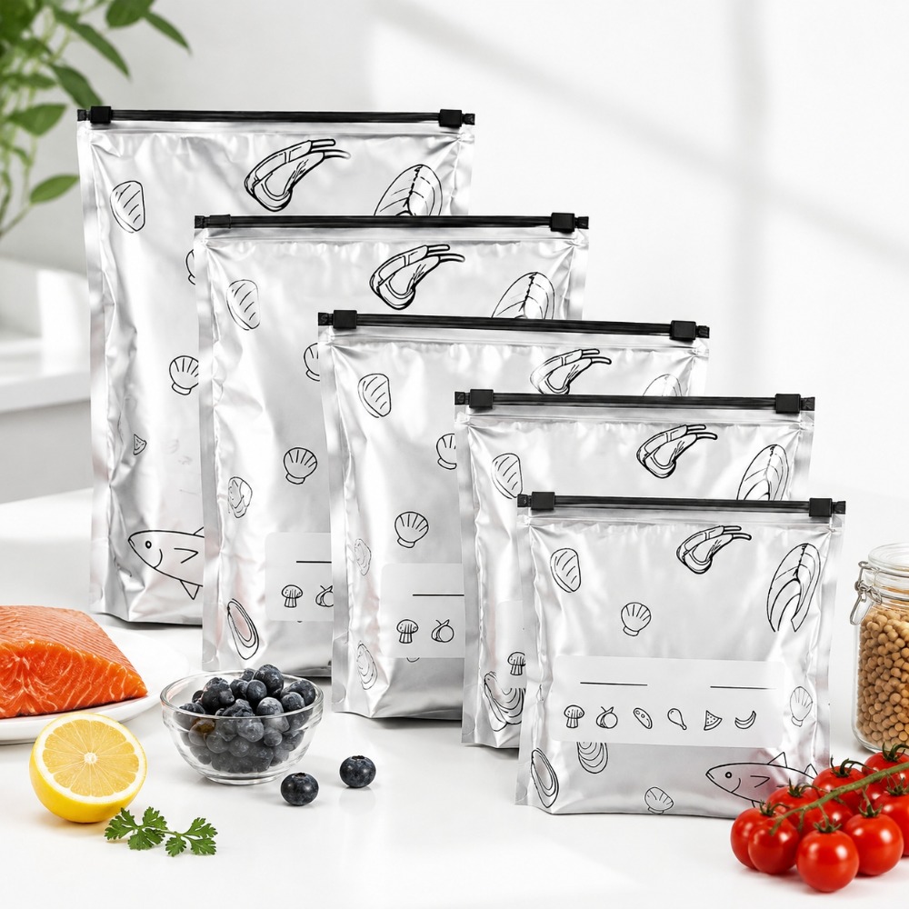 Food Storage Aluminum - 35 Stück Aluminiumfolien-Lebensmittelaufbewahrungsbeutel, wiederverschließbarer Zipperbeutel, Gefrierschrank-