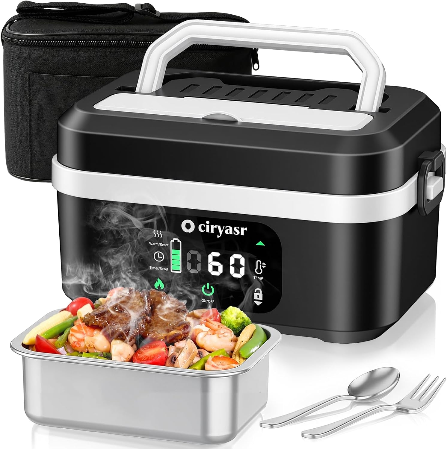 Food Storage Box Stainless Steel - Leistungsstarke elektrische Lunchbox, 1,35 l, 20000