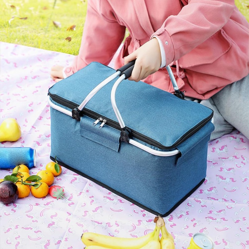 Food Storage Aluminum - Flacher, faltbarer Oxford-Picknickkorb mit Aluminiumgestell, integrierter