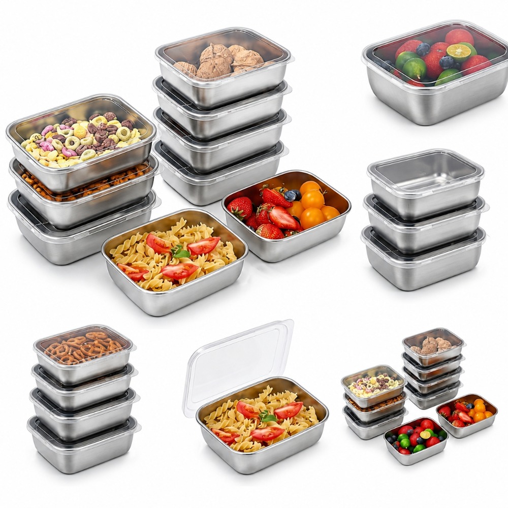 Food Storage Box Stainless Steel - 6-teiliges Edelstahl-Lebensmittelbehälter-Set Auslaufsicher 6-teiliges Edelstahl-Lebensmittelbehälter-Set Lunchbox