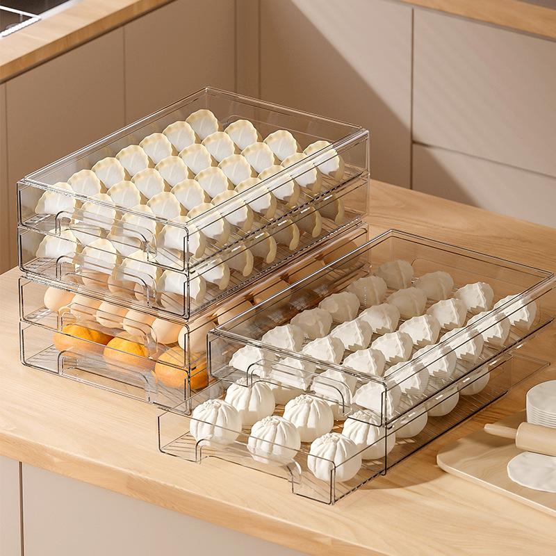 Food Storage Drawing - Ausziehbare Kühlschrank-Aufbewahrungsbox mit Doppelschicht für Knödel,