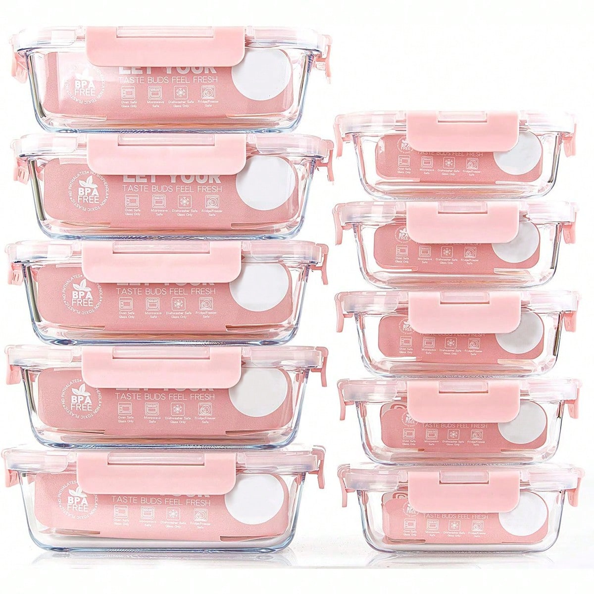 Food Storage Containers Glass - 10er-Pack Glas-Mahlzeitbehälter, Lebensmittelbehälter mit luftdichten Deckeln,