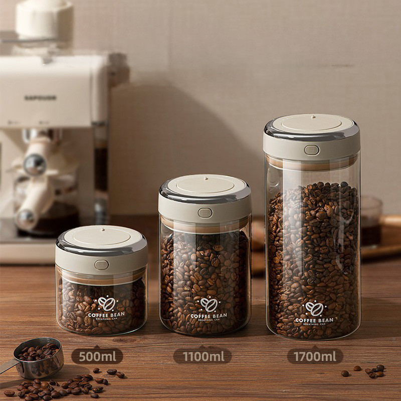 Food Storage Containers Glass - 500/1100/1700ml Kaffeebohnen Vakuumversiegelter Behälter mit CO2-Ventil