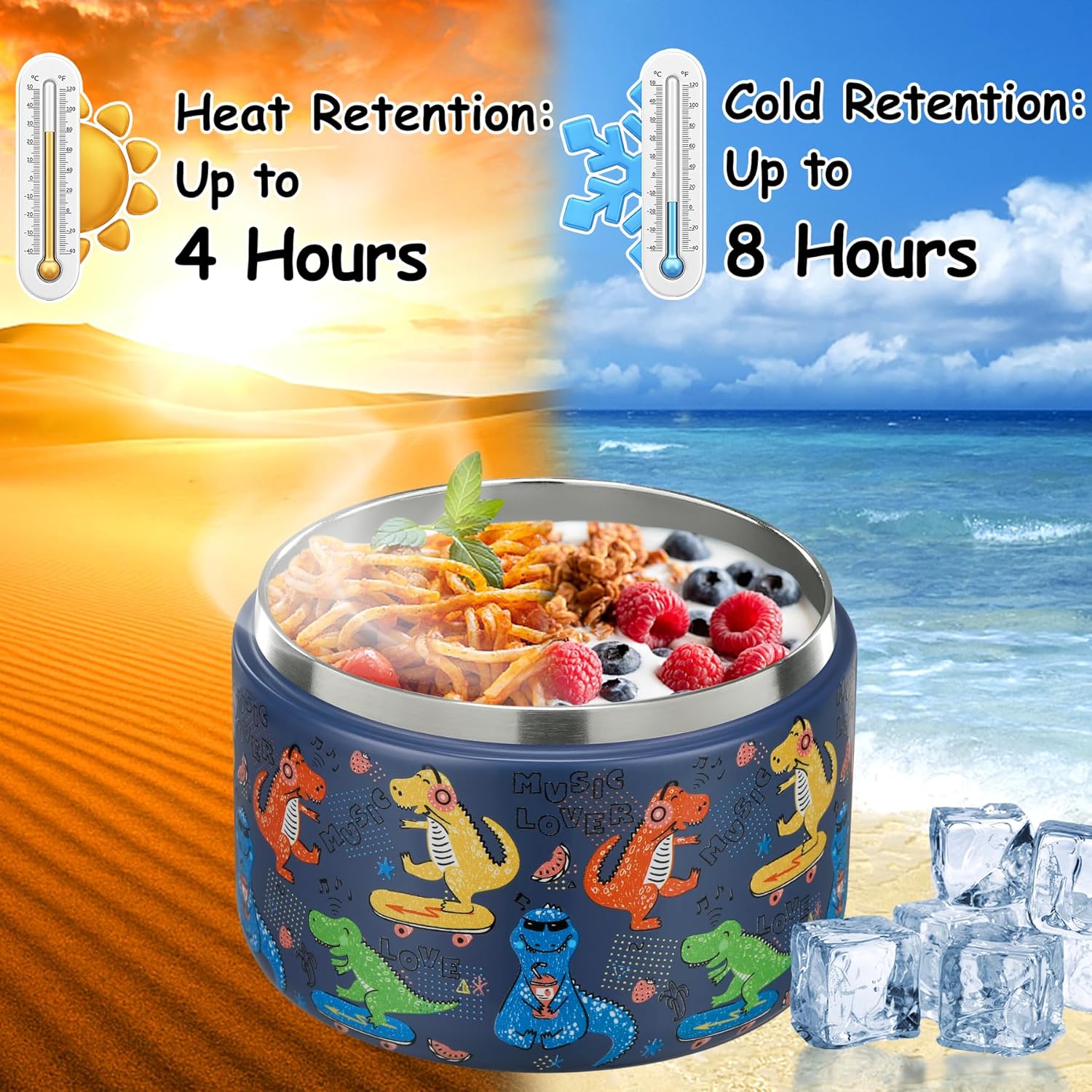 Food Storage Box Stainless Steel - 12oz Isolierter Vakuum-Essensbehälter mit Schnappverschluss Weithals-Suppenbehälter