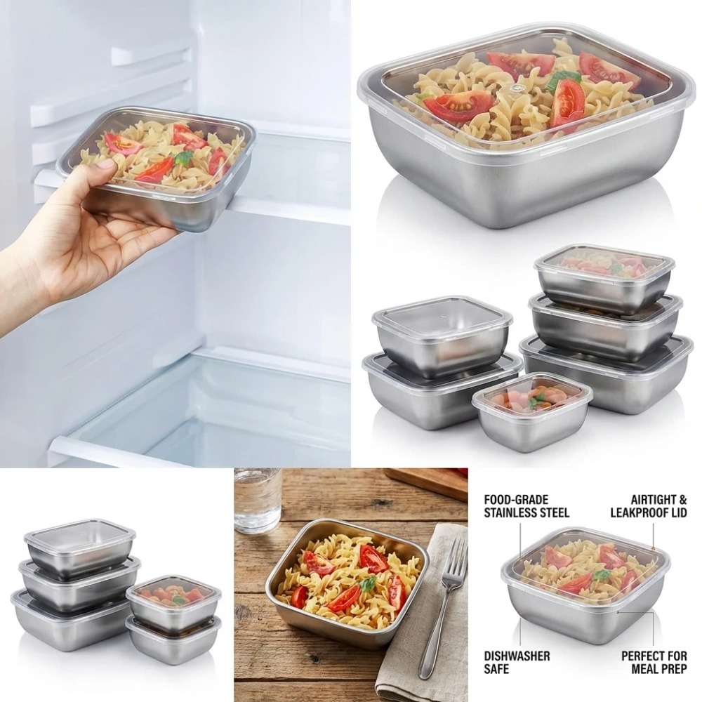 6-teiliges Edelstahl-Lebensmit – Food Storage Box Stainless Steel Bewertung und Preis
